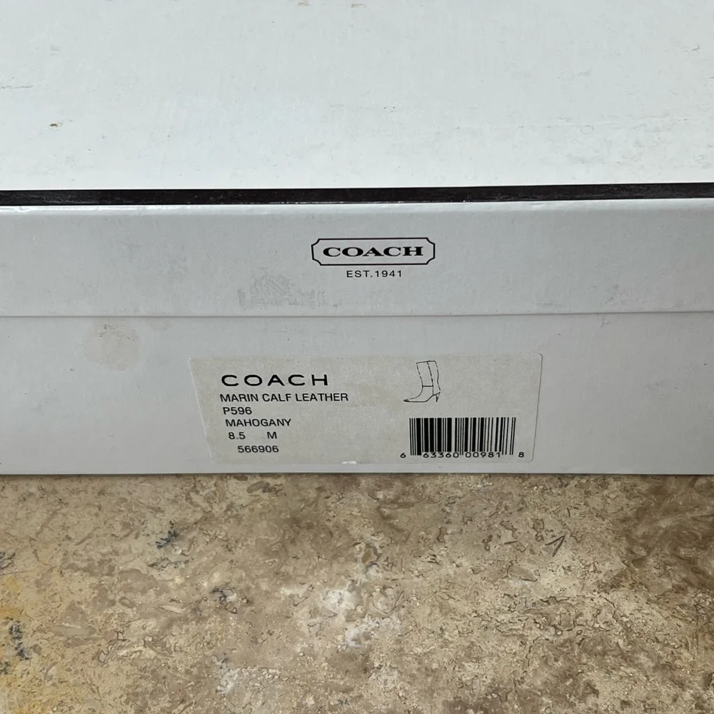 New with box Size 8.5 Coach Marin Brown Calf Leather Stiletto Boots - Picture 2 of 8